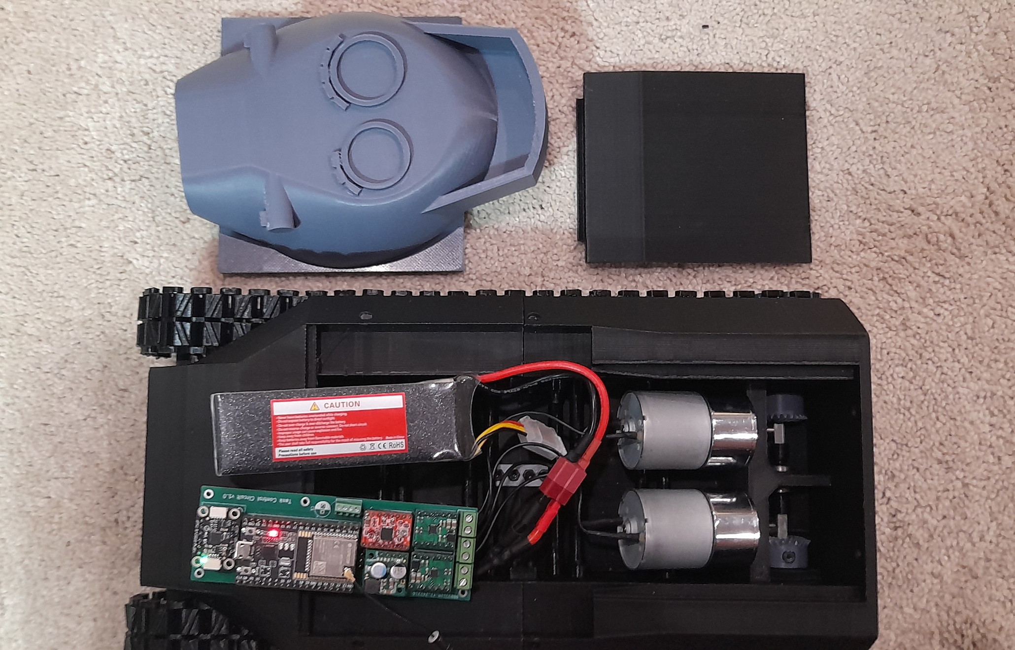 Components of the tank laid-out to display.